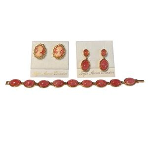 New FIFTH AVENUE COLLECTION bracelet & earrings. Rhodocrosite. Cameo & Oval